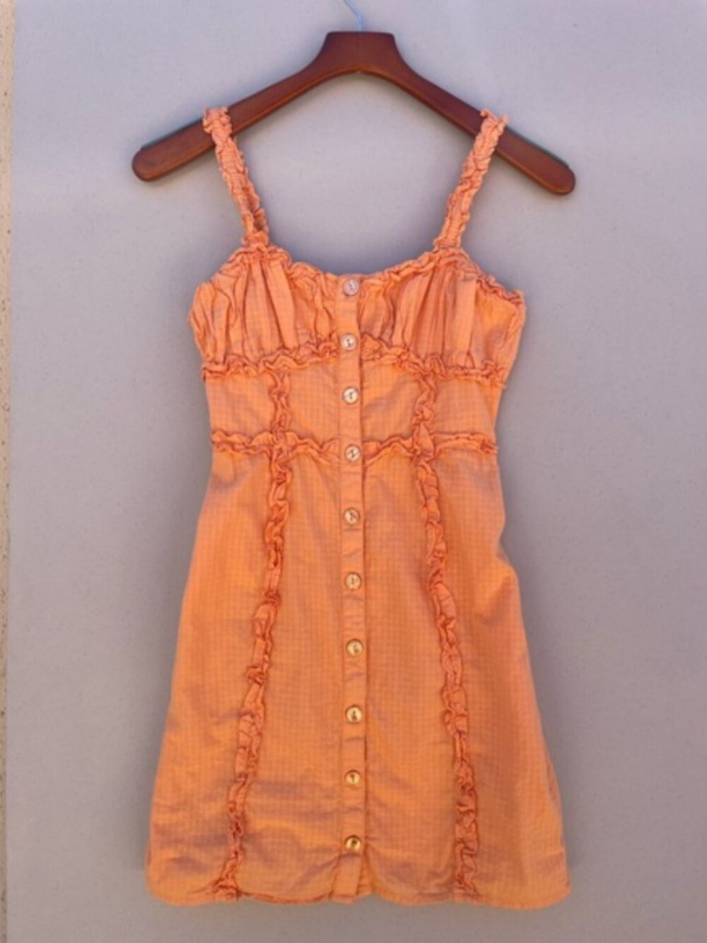 Urban Outfitters Luxe Dreams Orange Gingham Ruffle Mini Dress Size XS
